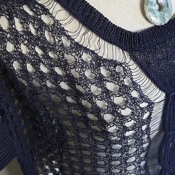 Anthropologie Little Yellow Bird Open Knit Pullover Crochet Top Navy EUC - XS - Picture 2 of 8